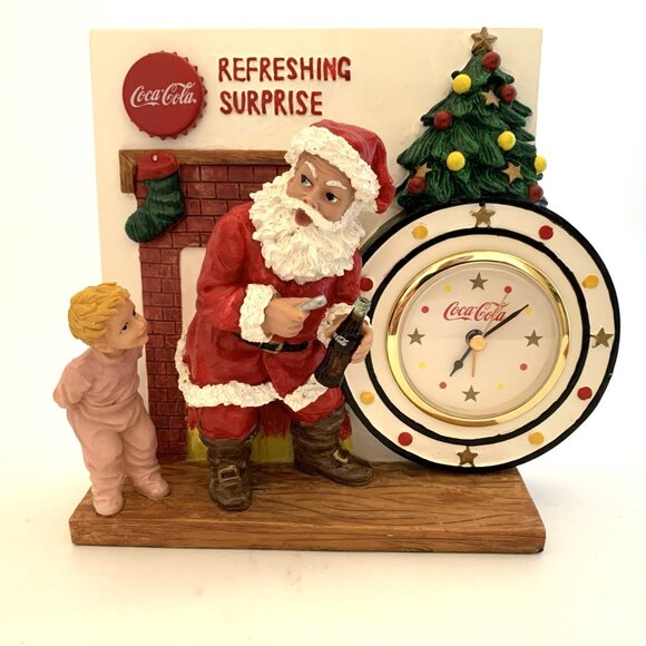 Coca Cola Collectible Christmas Santa Figurine Clock Refreshing Surprise 6" Tall - Picture 2 of 14